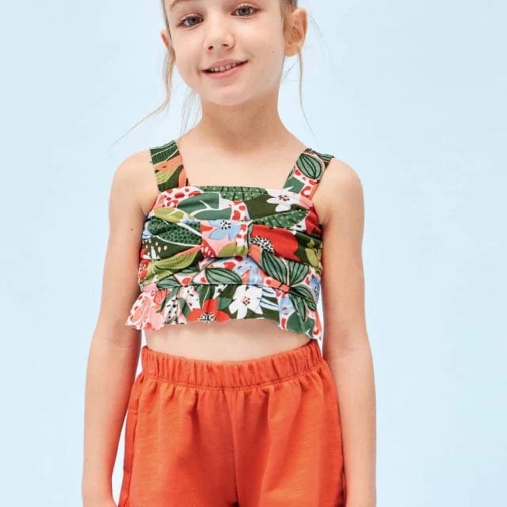 Size 4 Girls Mayoral Floral and Orange Kids Matching Set